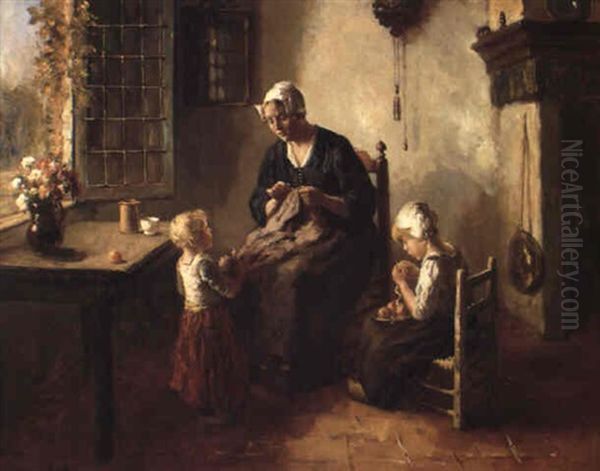 Helping Mother Oil Painting by Bernard Johann De Hoog