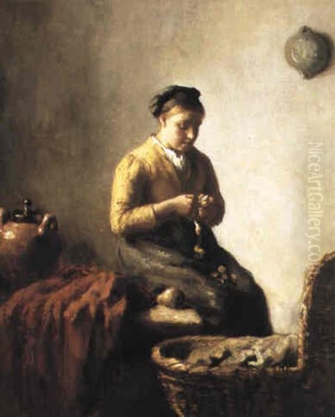 Peeling Apples Oil Painting by Bernard Johann De Hoog