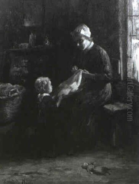 The Sewing Lesson Oil Painting by Bernard Johann De Hoog