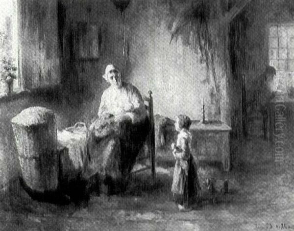 Nursing The Baby Oil Painting by Bernard Johann De Hoog