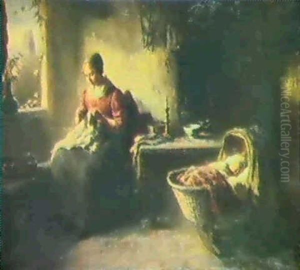 Sewing By The Window Oil Painting by Bernard Johann De Hoog