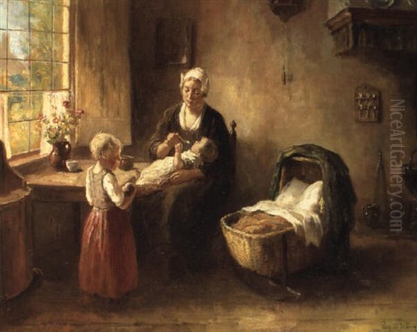 Breakfast Time Oil Painting by Bernard Johann De Hoog