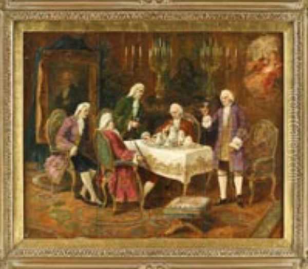 Szene Im Salon Mit Funf Herren Oil Painting by Louis Van Hoorde