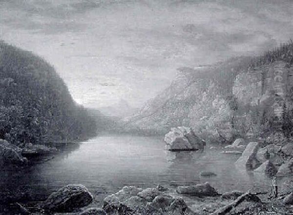 Hunter In A Mountain Landscape At Sunrise Oil Painting by James Hope