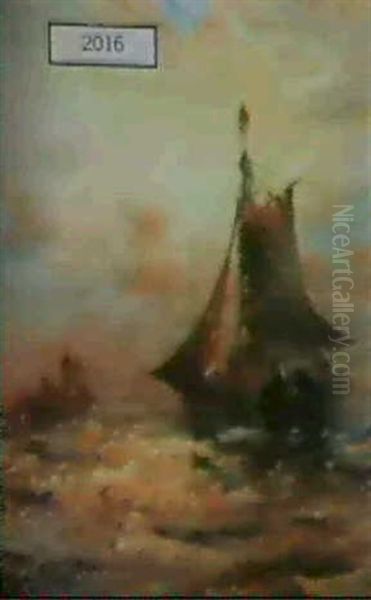 Sailboat Anchoring Oil Painting by Robert B. Hopkin