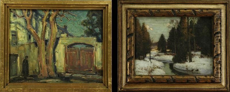 Forest Landscape In Winter Oil Painting by Frank A. Barney