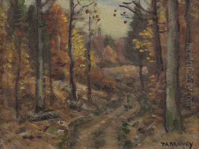 Path In An Autumn Landscape Oil Painting by Frank A. Barney