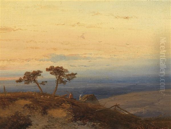 Abendstimmung Uber Einer Weiten Abendlandschaft Oil Painting by Johannes Franciscus Hoppenbrouwers