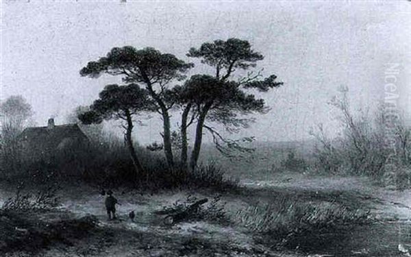 Sunset Oil Painting by Johannes Franciscus Hoppenbrouwers