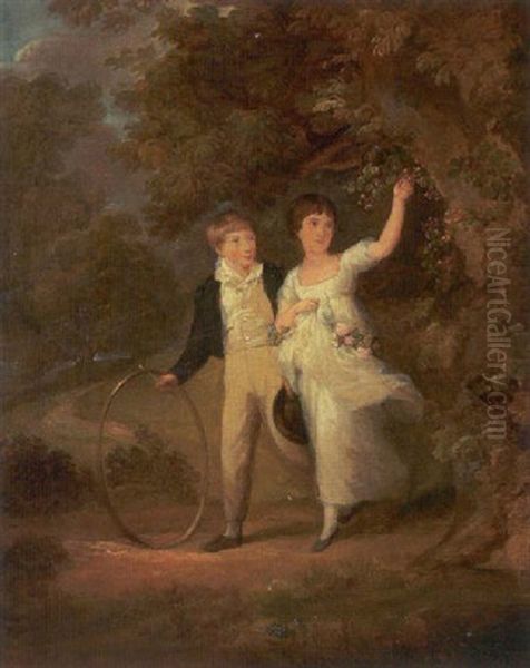 Parklandskab Med Dreng Og Pige Oil Painting by Sir John Hoppner