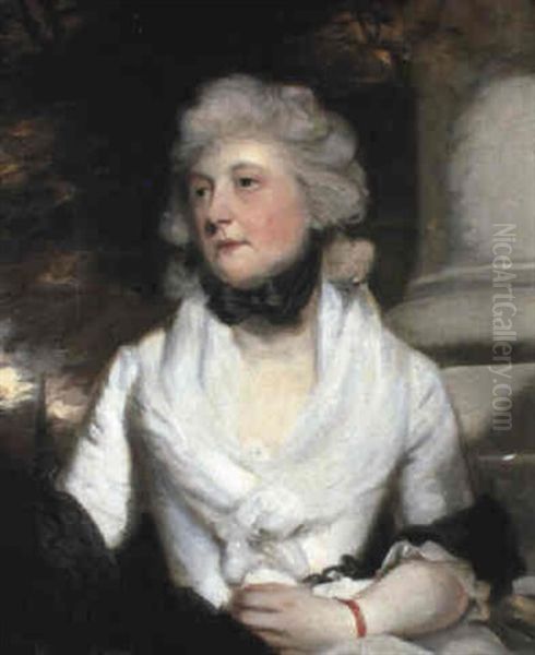 Portrait Of The Hon. Mrs. Keppel In A White Dress With Black Bow Oil Painting by Sir John Hoppner