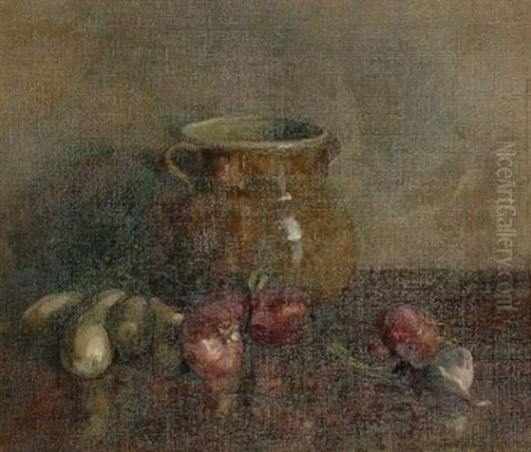 Still Life With Onions And Garlic Oil Painting by Gwendoline Margaret Hopton