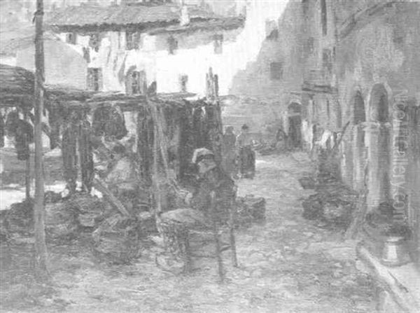 Market Place Oil Painting by Gwendoline Margaret Hopton