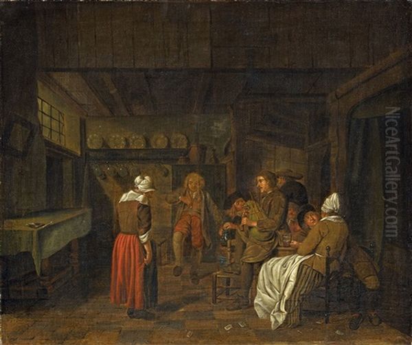 Tavern Scene Oil Painting by Jan Josef Horemans the Elder