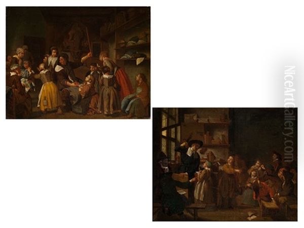 Bestrafung In Der Schule (+ Another; Pair) Oil Painting by Jan Josef Horemans the Elder