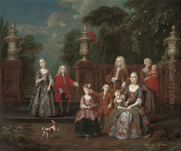 A Group Portrait Of An Elegant Family In A Formal Garden Oil Painting by Jan Josef Horemans the Elder