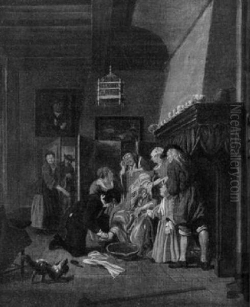 A Doctor Tending The Foot Of A Woman In An Interior Oil Painting by Jan Josef Horemans the Elder