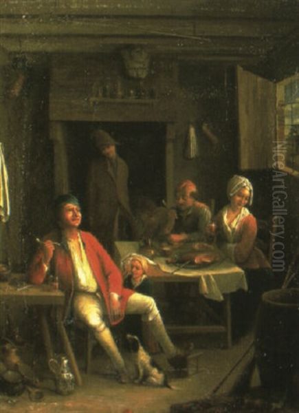 Peasants At A Table In An Interior Oil Painting by Jan Josef Horemans the Elder