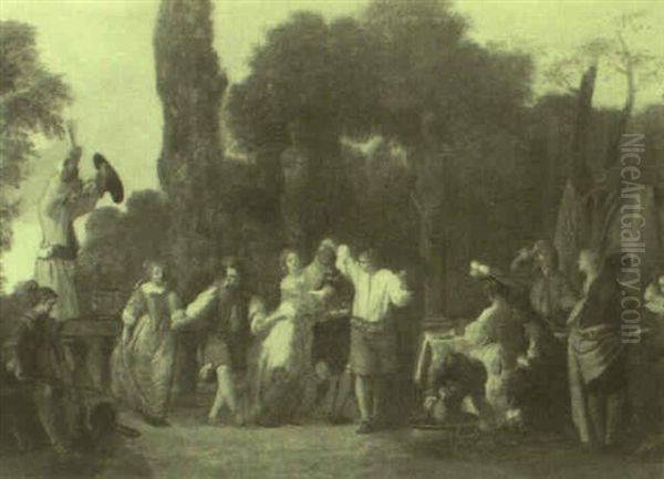 Figures Dancing On The Terrace Oil Painting by Jan Josef Horemans the Elder