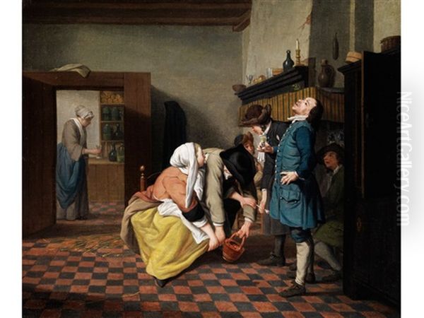 Frohliche Gesellschaft In Einem Interieur Am Kamin Oil Painting by Jan Josef Horemans the Younger