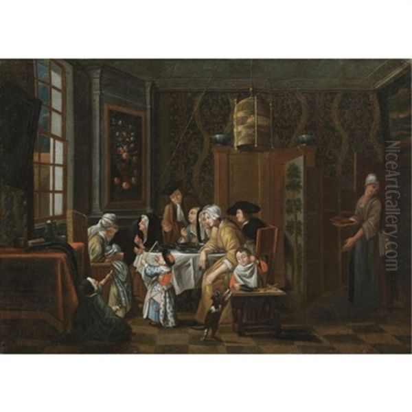 An Interior Scene With A Family Eating Oil Painting by Jan Josef Horemans the Younger