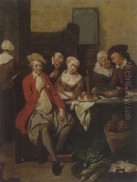 Gesellschaft In Einem Kucheninterieur Oil Painting by Jan Josef Horemans the Younger