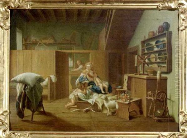 Die Heilige Familie In Der Zimmermannswerkstatt Des Nahrvaters Joseph Oil Painting by Peter Horemans