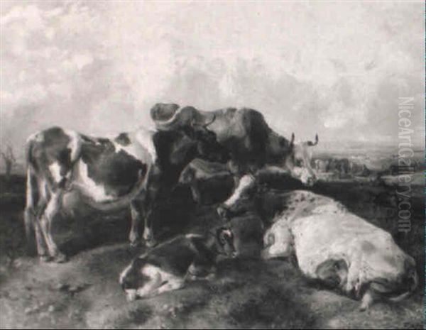 Study Of Cattle In A Landscape Oil Painting by George William Horlor