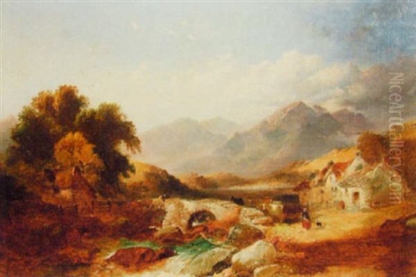 Scottish Rural Landscape With Dwelling To The Foreground Oil Painting by Joseph Horlor