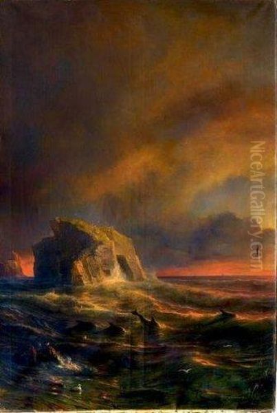 Un Soir Sur Les Cotes De La Mer Du Nord Oil Painting by Theodore Gudin