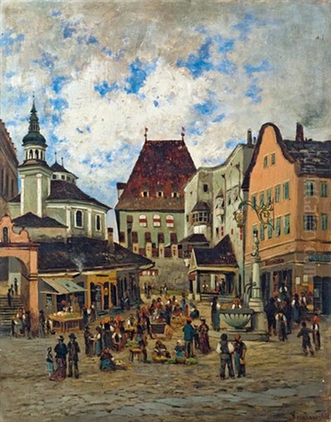 Oberer Stadtplatz In Hall Oil Painting by Theodor von Hoermann
