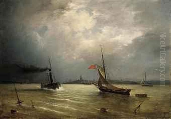 A Steamer And Other Vessels Off The Coast Oil Painting by Theodore Gudin