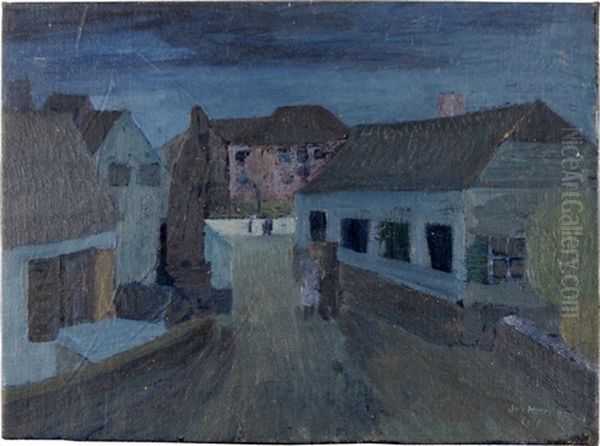 Ohne Titel (nachtliches Dorf) Oil Painting by Josef Horn