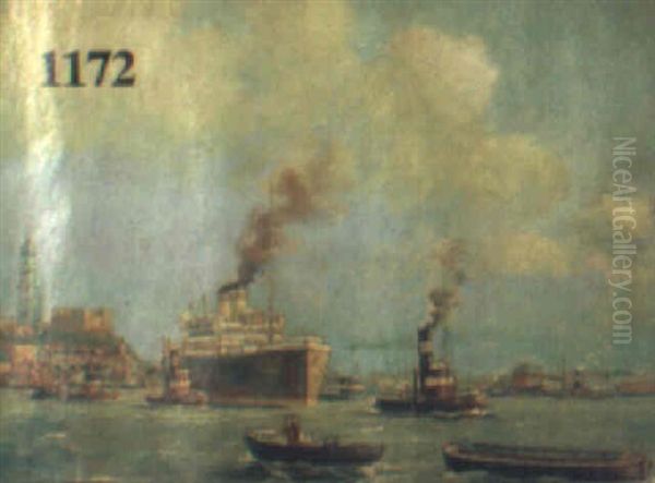 Ansicht Des Hamburger Hafens Oil Painting by Josef Horn