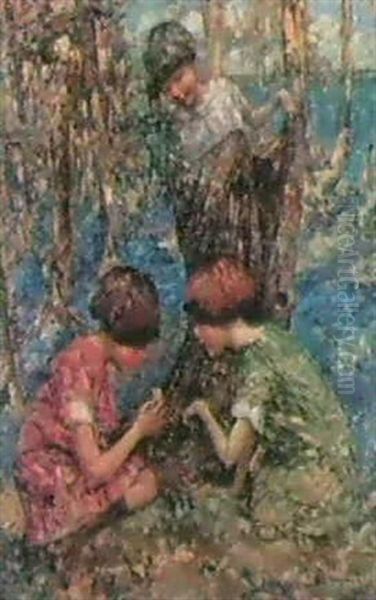 In A Bluebell Wood Oil Painting by Edward Atkinson Hornel