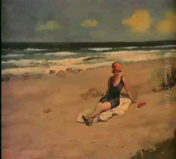 On A Beach Oil Painting by Franz Horny