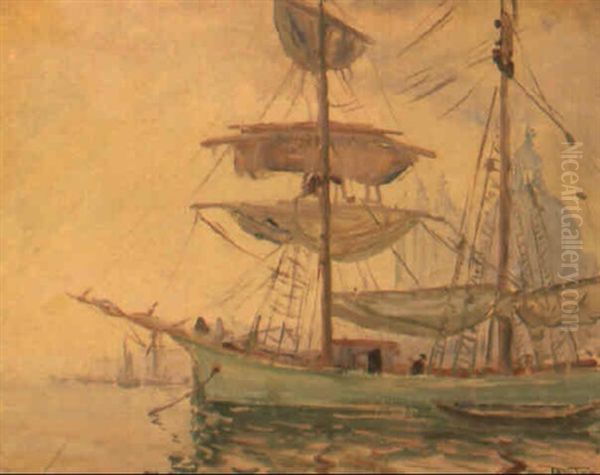 Green Ship, Grand Canal In Venice Oil Painting by William Samuel Horton