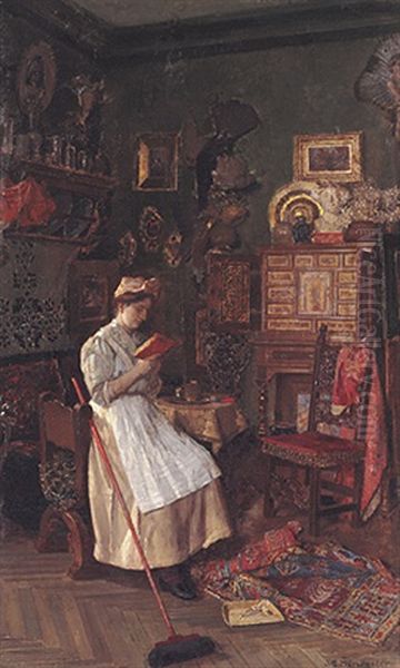 Stubenmadchen Liest In Einem Eleganten Salon Oil Painting by Joseph Eugen Hoerwarter