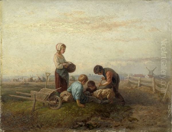 Junge Bauerin Mit Kindern Auf Dem Kartoffelfeld Oil Painting by Theodor Hosemann