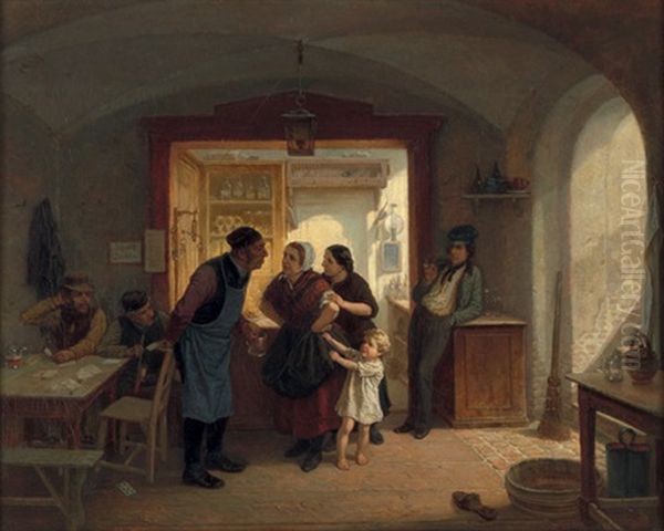 Zwist In Der Destille (oder Das Gestorte Kartenspiel) Oil Painting by Theodor Hosemann