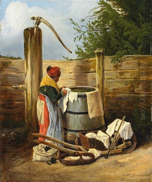 Wascherin Am Zuber Oil Painting by Theodor Hosemann