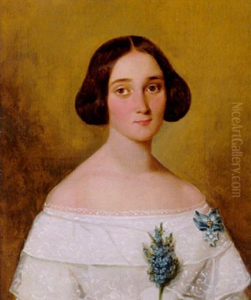 Bildnis Einer Jungen Dame Im Weissen Spitzenklei Mit Dem Bayerischen Theresienorden Oil Painting by Theodor Hosemann