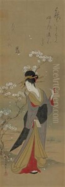 Beauty Beneath Cherry Blossoms Oil Painting by Eishi Hosoda