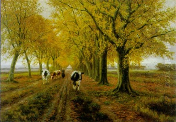 Dreef Met Koeien Oil Painting by Henri Houben