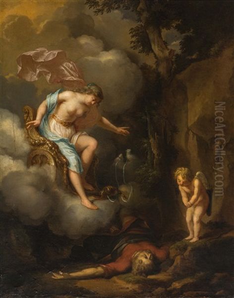 Venus And Cupid And The Death Of Adonis Oil Painting by Arnold Houbraken