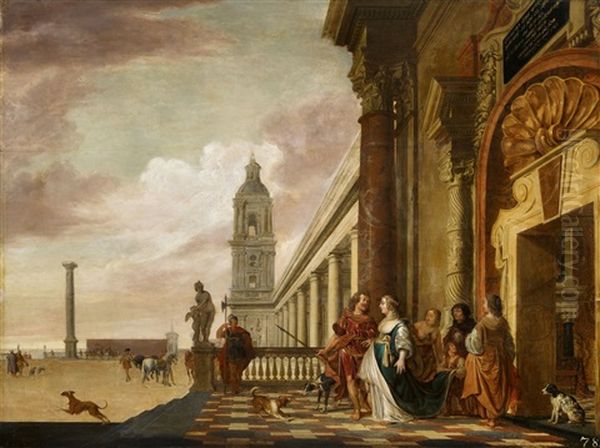 Galante Szene Vor Palastkulisse Am Meer Oil Painting by Gerard Houckgeest