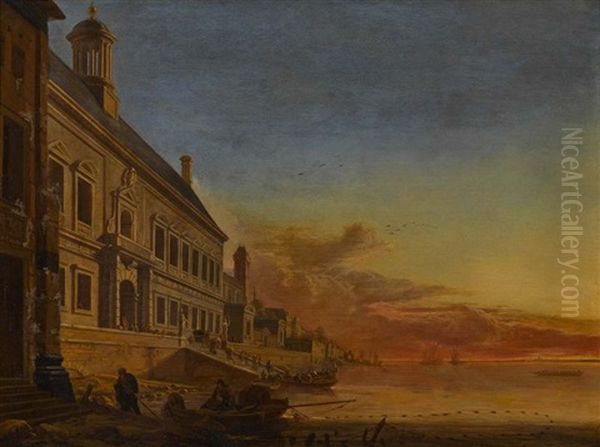 Sudliche Hafenansicht Mit Palast Oil Painting by Gerard Houckgeest