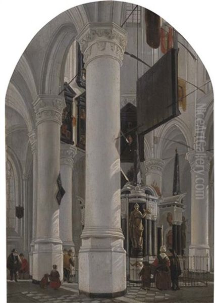 The Interior Of The New Church With The Tomb Of Willem The Silent, Delft Oil Painting by Gerard Houckgeest