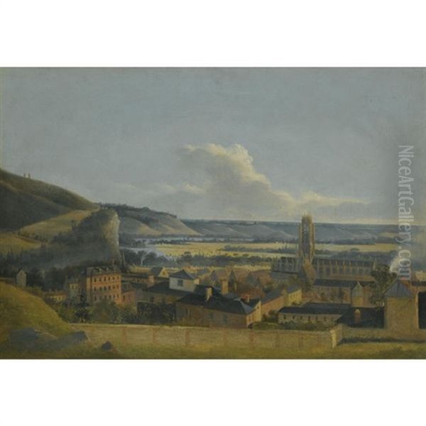 A View Of A Town In The Yonne Region, Burgundy Oil Painting by Jean Pierre Louis Houel