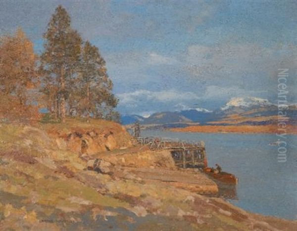 The Calm Of Autumn, Argyll (+ On The Banks Of The Loch; Pair) Oil Painting by George Houston